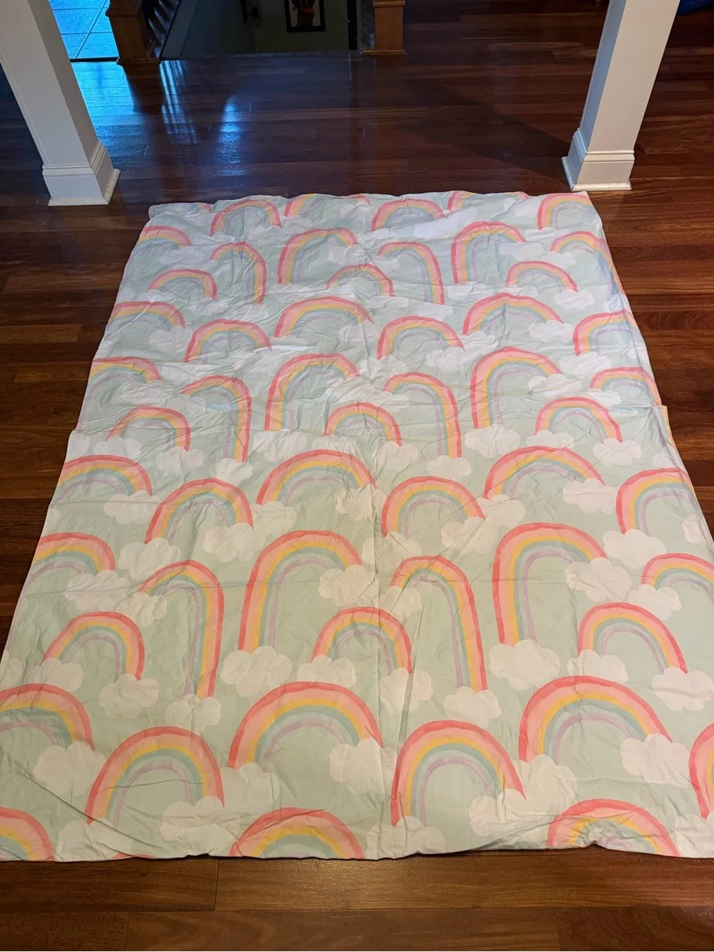 Pottery Barn Kids Mint Duvet Cover with Pastel Rainbow Arches